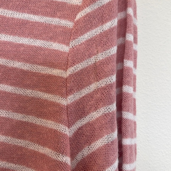 Soho New York & Company Jeans 3/4 Sleeve Blouse Split Back Pink White Stripe S - Picture 5 of 11